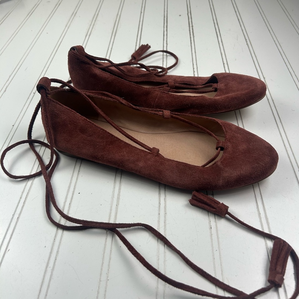 Madewell Burgundy Inga Lace-Up Suede Flats Women’s Size 9.5 - Picture 2 of 11